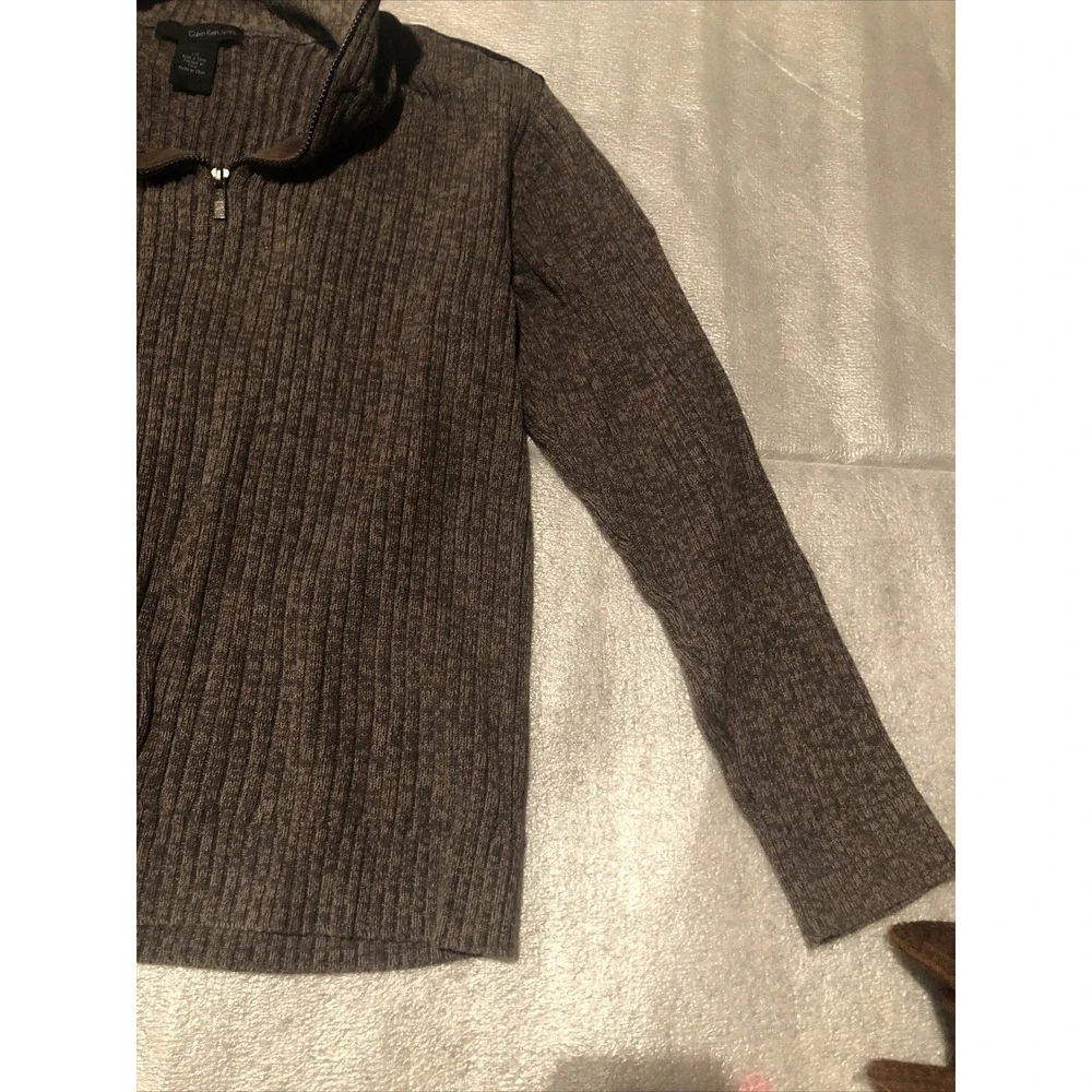 Calvin Klein Jeans Ribbed Sweater Mens Size Large paded Shoulders Quarter Zipper